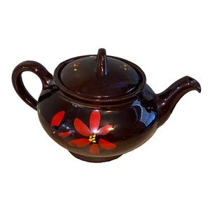 VTG Royal Canadian Art Pottery Brown & Floral Teapot